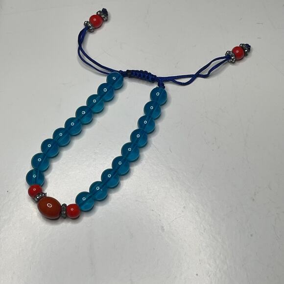 bracelet beads beaded turquoise colored blue beads with red contrast - Picture 1 of 7